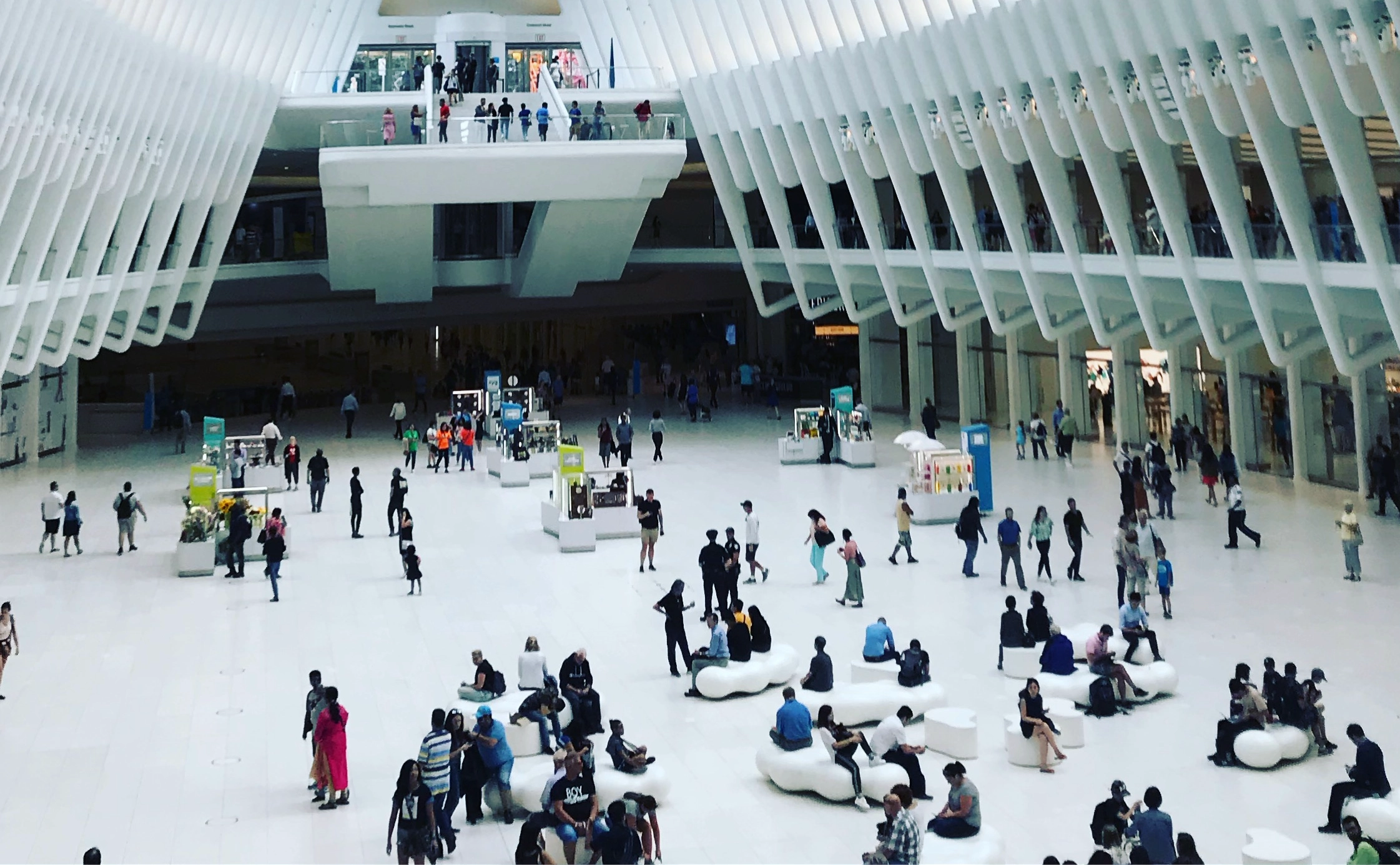 Visitors gathering inside the Oculus transportation hub near the World Trade Center in New York City