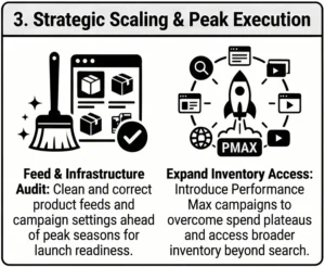 Strategic scaling of paid search through feed optimization and expanded inventory using performance campaigns