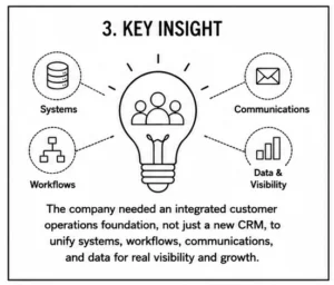 Integrated customer operations foundation connecting systems, workflows, communications, and data visibility around the customer.